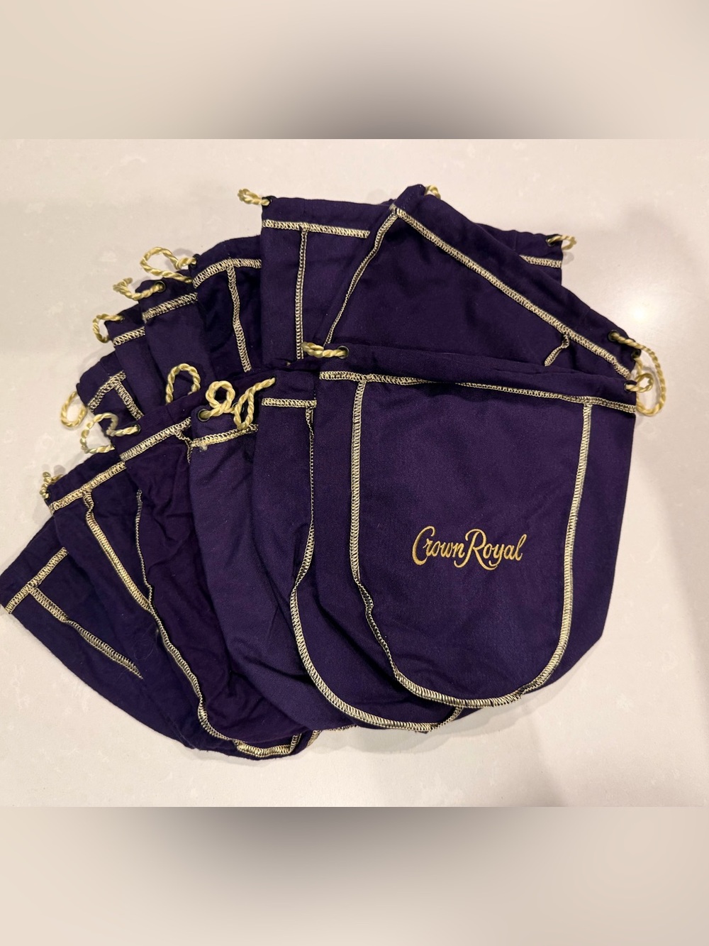 12 Crown Royal Deluxe Purple Velvet Drawstring Bags - Gold Trim (Set)